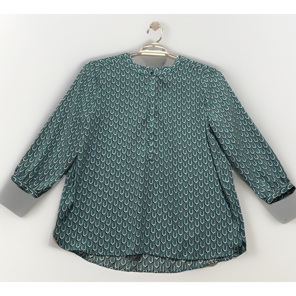 JM Collection Women's Size L Top Aqua Black/White Geometric 3/4 Sleeve Career - Picture 1 of 6